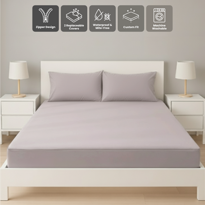 雙人淺灰色拉鍊床套正面照 Zipbedz double zipper bedding in light gray, front view