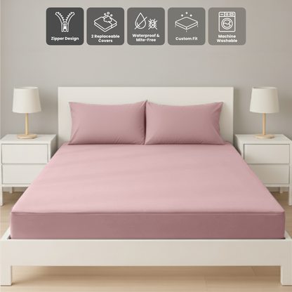 雙人粉紅色拉鍊床套正面照 Zipbedz double zipper bedding in pink, front view