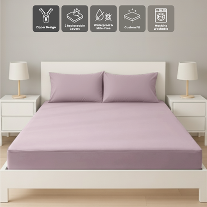 雙人粉紫色拉鍊床套正面照 Zipbedz double zipper bedding in purple, front view