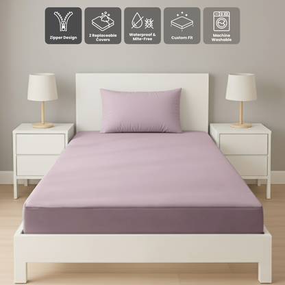 單人粉紫色拉鍊床套正面照 Zipbedz double zipper bedding in purple, front view