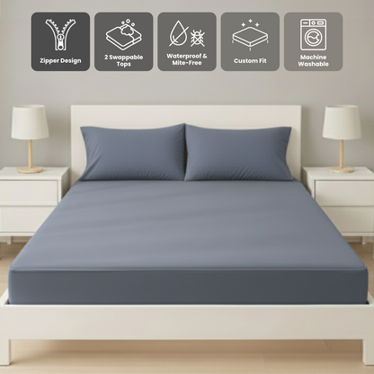 雙人深藍色 Zipbedz 床套正面照 Zipbedz double zipper bedding in dark blue, front view