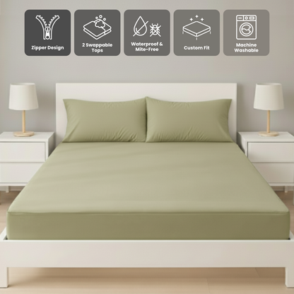 雙人橄欖綠色 Zipbedz 床套床套正面照 Zipbedz double zipper bedding in olive green, front view