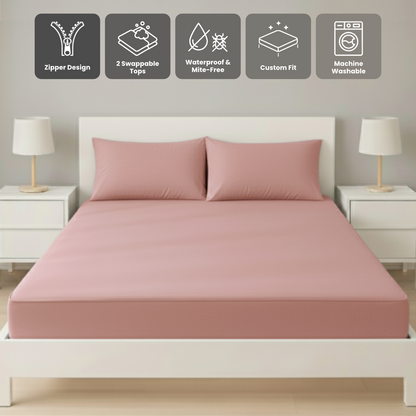 雙人粉紅色 Zipbedz 床套正面照 Zipbedz double zipper bedding in pink, front view