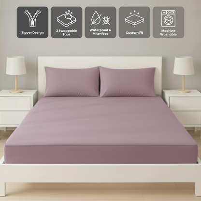 雙人粉紫色 Zipbedz 床套正面照 Zipbedz double zipper bedding in purple, front view