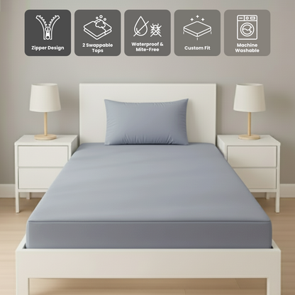 單人粉藍色 Zipbedz 床套正面照 Zipbedz double zipper bedding in light blue, front view