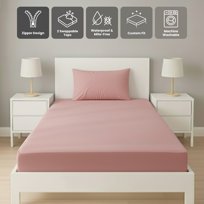 單人粉紅色 Zipbedz 床套正面照 Zipbedz double zipper bedding in pink, front view