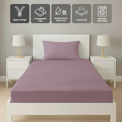 單人粉紫色 Zipbedz 床套正面照 Zipbedz double zipper bedding in purple, front view